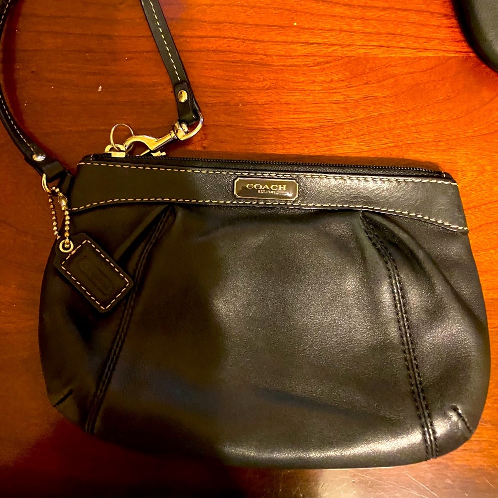 Coach black leather wristlet